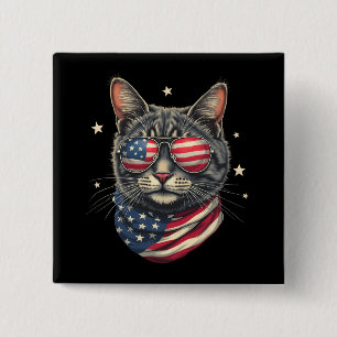 Bóton Quadrado 5.08cm 4 de julho Meowica American Flag Cat