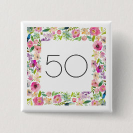 Bóton Quadrado 5.08cm 50º aniversário Pink Floral Square Ela é Bonita