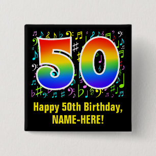 Bóton Quadrado 5.08cm 50º aniversário: Símbolos Musicais Coloridos, R