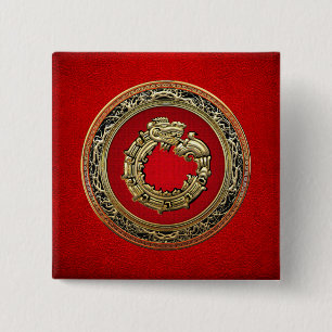 Bóton Quadrado 5.08cm [500] Deus Serpente Quetzalcoatl [Dourado]