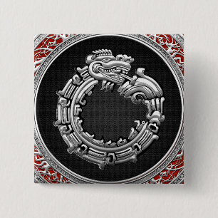Bóton Quadrado 5.08cm [500] Deus Serpente Quetzalcoatl [Prata]