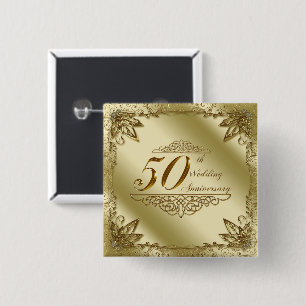 Bóton Quadrado 5.08cm 50th Botão do aniversário de casamento