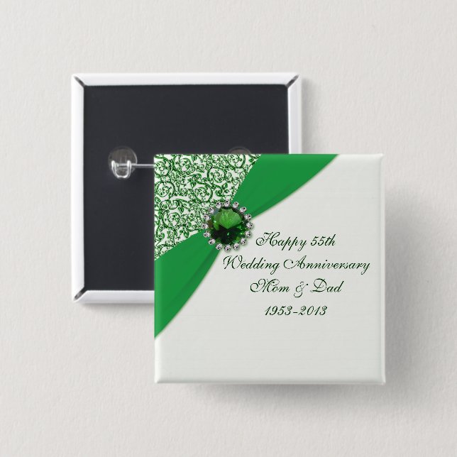 Bóton Quadrado 5.08cm 55th Botão do aniversário de casamento (Frente & Verso)