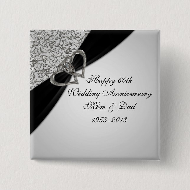 Bóton Quadrado 5.08cm 60th Botão do aniversário de casamento (Frente)