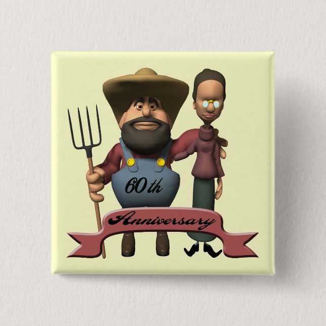Bóton Quadrado 5.08cm 60th Botão do aniversário de casamento (Frente)