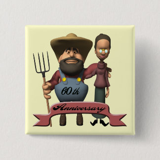 Bóton Quadrado 5.08cm 60th Botão do aniversário de casamento