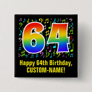 Bóton Quadrado 5.08cm 64.o aniversário: Símbolos Musicais Coloridos, R