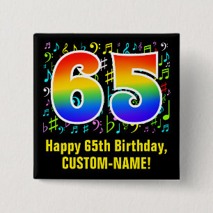 Bóton Quadrado 5.08cm 65.o aniversário: Símbolos Musicais Coloridos, R