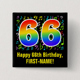 Bóton Quadrado 5.08cm 66.o aniversário: Símbolos Musicais Coloridos, R