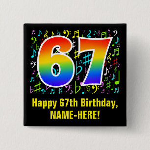 Bóton Quadrado 5.08cm 67.o aniversário: Símbolos Musicais Coloridos, R