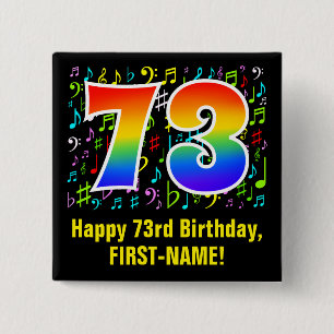 Bóton Quadrado 5.08cm 73.o aniversário: Símbolos Musicais Coloridos, R