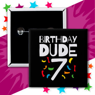 Bóton Quadrado 5.08cm 7 Aniversário de 7 Anos Festa de Menino de 7 Anos