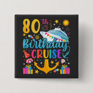 Bóton Quadrado 5.08cm 80 Birthday Cruise B-Day Party Square