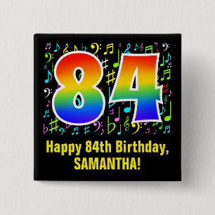 Bóton Quadrado 5.08cm 84.o aniversário: Símbolos Musicais Coloridos, R