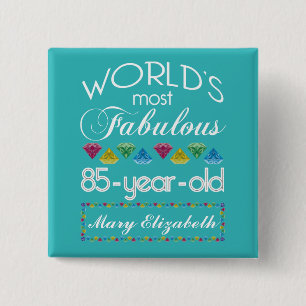 Bóton Quadrado 5.08cm 85.º aniversário Turquesa de Gem Colorida Mais F