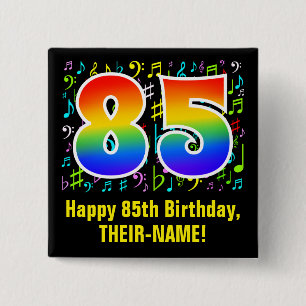 Bóton Quadrado 5.08cm 85.o aniversário: Símbolos Musicais Coloridos, R