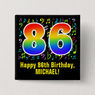 Bóton Quadrado 5.08cm 86.o aniversário: Símbolos Musicais Coloridos, R