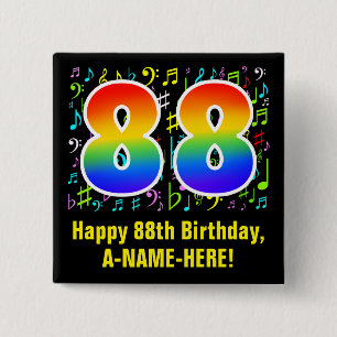 Bóton Quadrado 5.08cm 88.o aniversário: Símbolos Musicais Coloridos, R