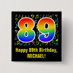 Bóton Quadrado 5.08cm 89.o aniversário: Símbolos Musicais Coloridos, R