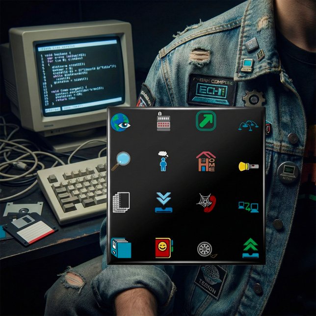 Bóton Quadrado 5.08cm 90s Retro Tech and Web Icon Pattern (Criador carregado)