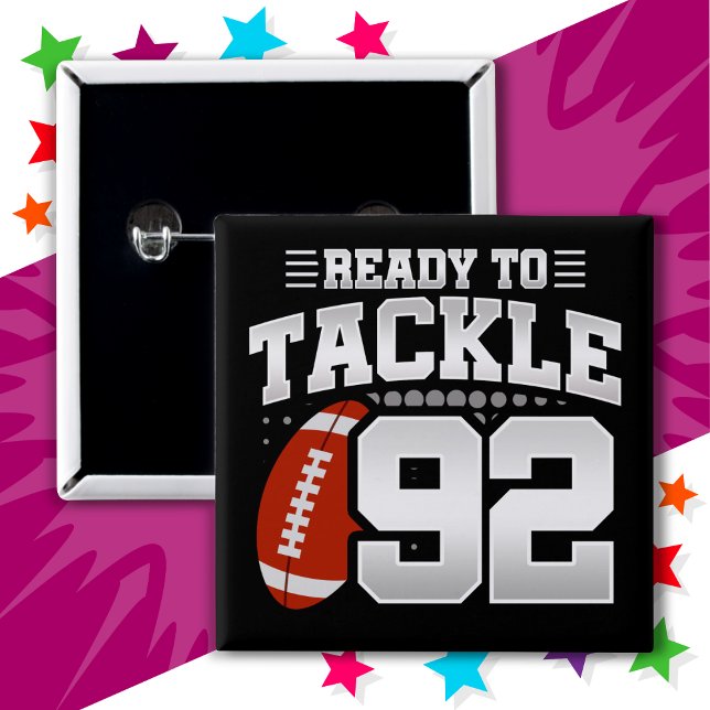 Bóton Quadrado 5.08cm 92 anos Festa Tackle de Futebol 92º aniversário (Criador carregado)