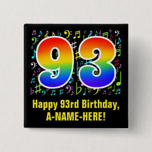 Bóton Quadrado 5.08cm 93º Aniversário: Símbolos Musicais Coloridos, R