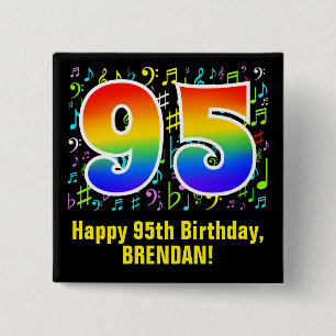 Bóton Quadrado 5.08cm 95.o aniversário: Símbolos Musicais Coloridos, R