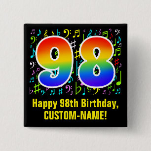 Bóton Quadrado 5.08cm 98.o aniversário: Símbolos Musicais Coloridos, R