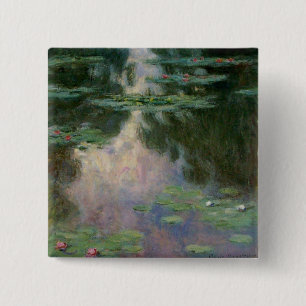 Bóton Quadrado 5.08cm A ÁGUA ESTÁ EM PINK VERDE POND, por Claude Monet