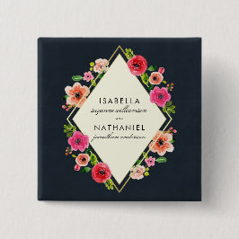 Bóton Quadrado 5.08cm A aguarela elegante floresce o casamento Dourado