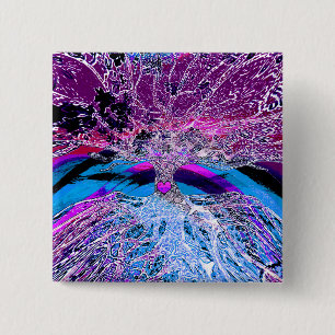 Bóton Quadrado 5.08cm A árvore de vida ouve-se em roxo e no azul com
