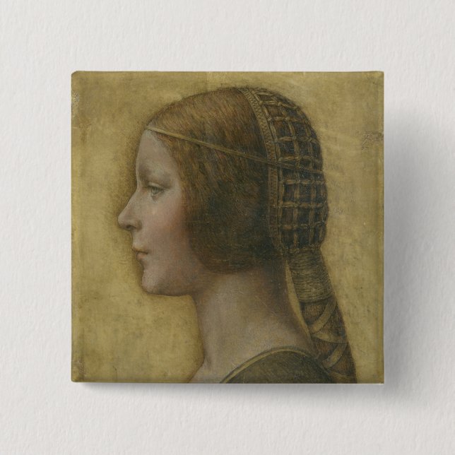 Bóton Quadrado 5.08cm A bela princesa (por Leonardo da Vinci) (Frente)