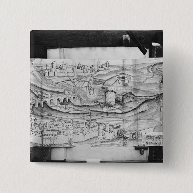 Bóton Quadrado 5.08cm A cidade e a vila de Carcassonne, 1462 (Frente)