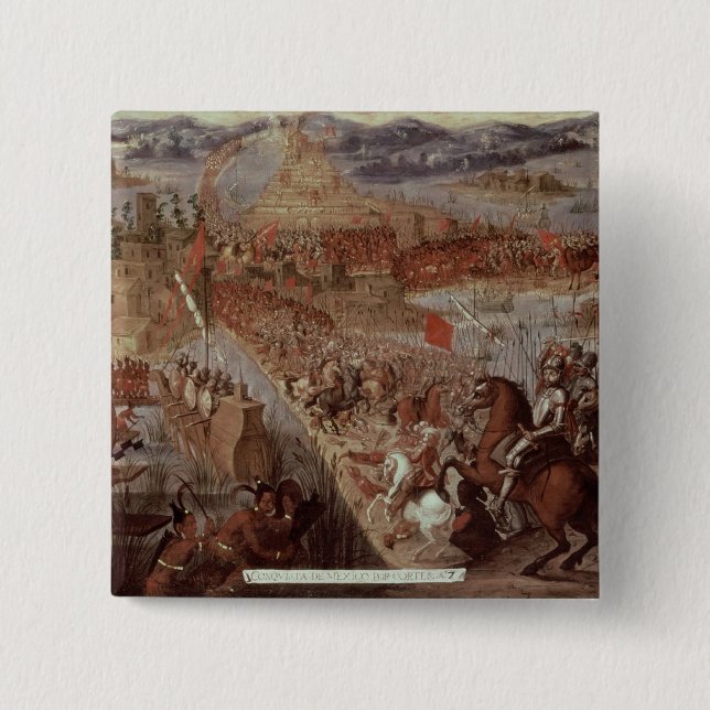 Bóton Quadrado 5.08cm A conquista de Tenochtitlan (Frente)