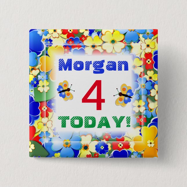 Bóton Quadrado 5.08cm A Deco de Arte em Bonito Flói a Idade Personalizáv (Frente)