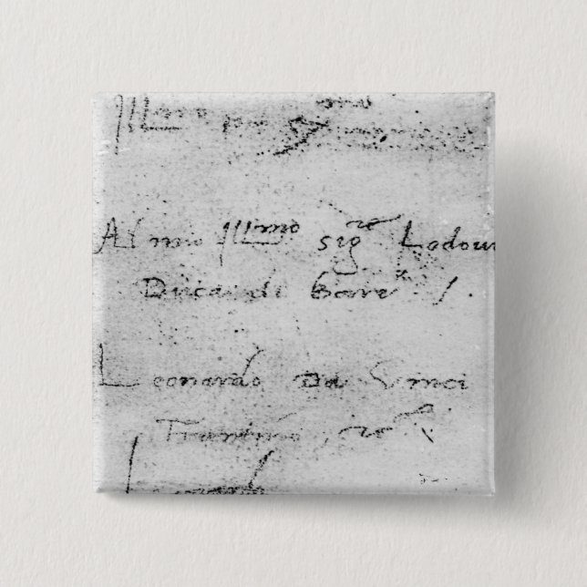 Bóton Quadrado 5.08cm A escrita de Leonardo da Vinci (Frente)