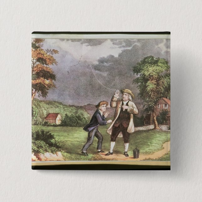 Bóton Quadrado 5.08cm A experiência de Franklin na eletricidade (Frente)