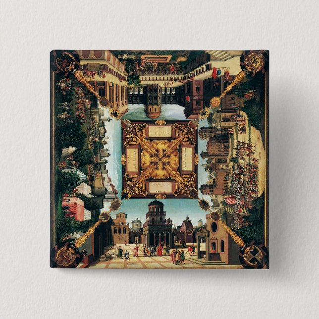 Bóton Quadrado 5.08cm A história de David, tabletop pintado, 1534 (óleo (Frente)