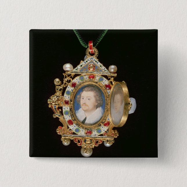 Bóton Quadrado 5.08cm A jóia de Gresley, com os retratos diminutos do (Frente)