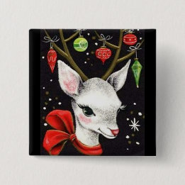 Bóton Quadrado 5.08cm A maioria de cervos bonitos do natal vintage