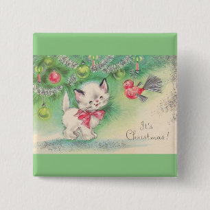 Bóton Quadrado 5.08cm A maioria de gatinhos bonitos do natal vintage