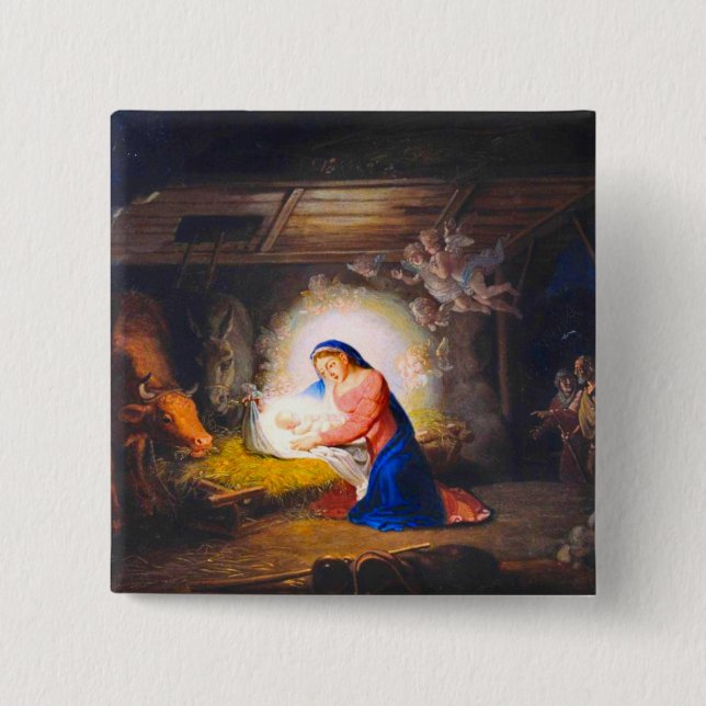 Bóton Quadrado 5.08cm A Natividade do Cristo (Frente)