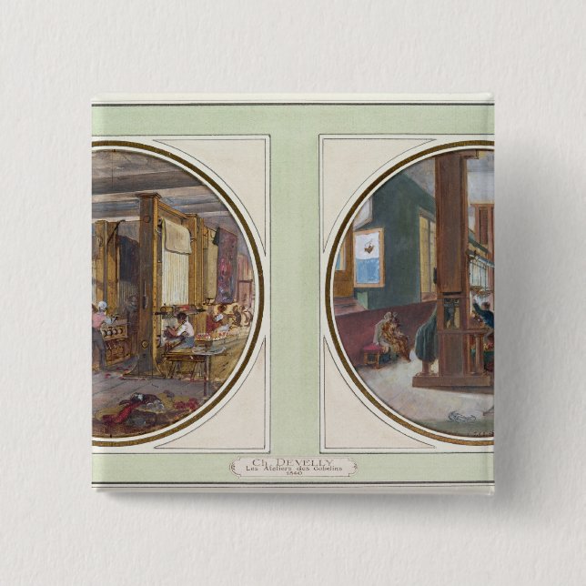 Bóton Quadrado 5.08cm A oficina dos Gobelins, 1840 (Frente)