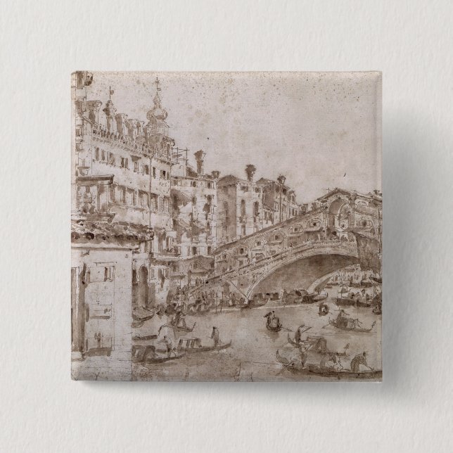 Bóton Quadrado 5.08cm A ponte de Rialto, Veneza (Frente)