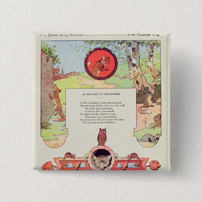Bóton Quadrado 5.08cm A raposa e as uvas (Frente)