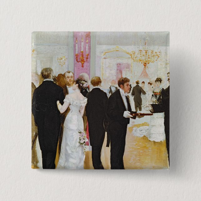 Bóton Quadrado 5.08cm A recepção de casamento, c.1900 (Frente)