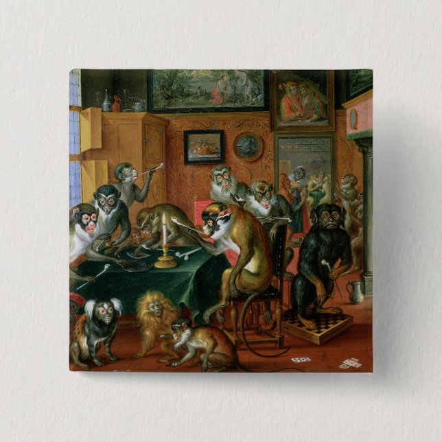 Bóton Quadrado 5.08cm A sala de fumo com macacos (Frente)