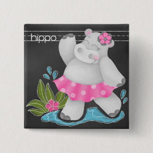 Bóton Quadrado 5.08cm A selva do quadro - Pin do hipopótamo