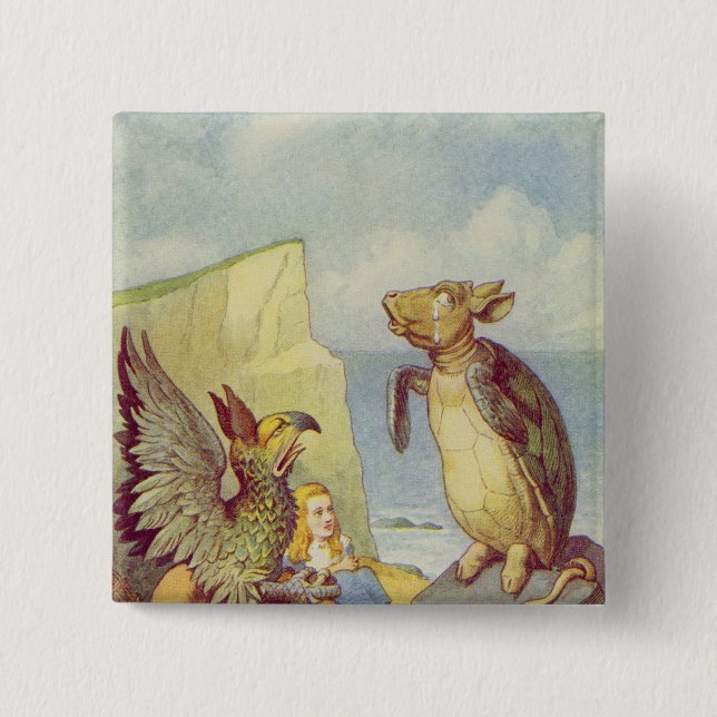 Bóton Quadrado 5.08cm A tartaruga trocista e o Gryphon (Frente)