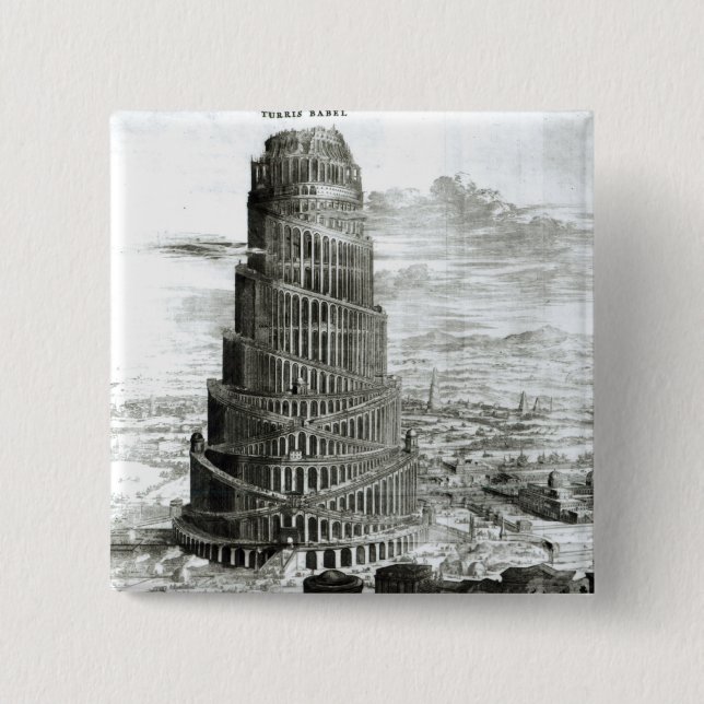 Bóton Quadrado 5.08cm A torre de Babel, 1679 (Frente)